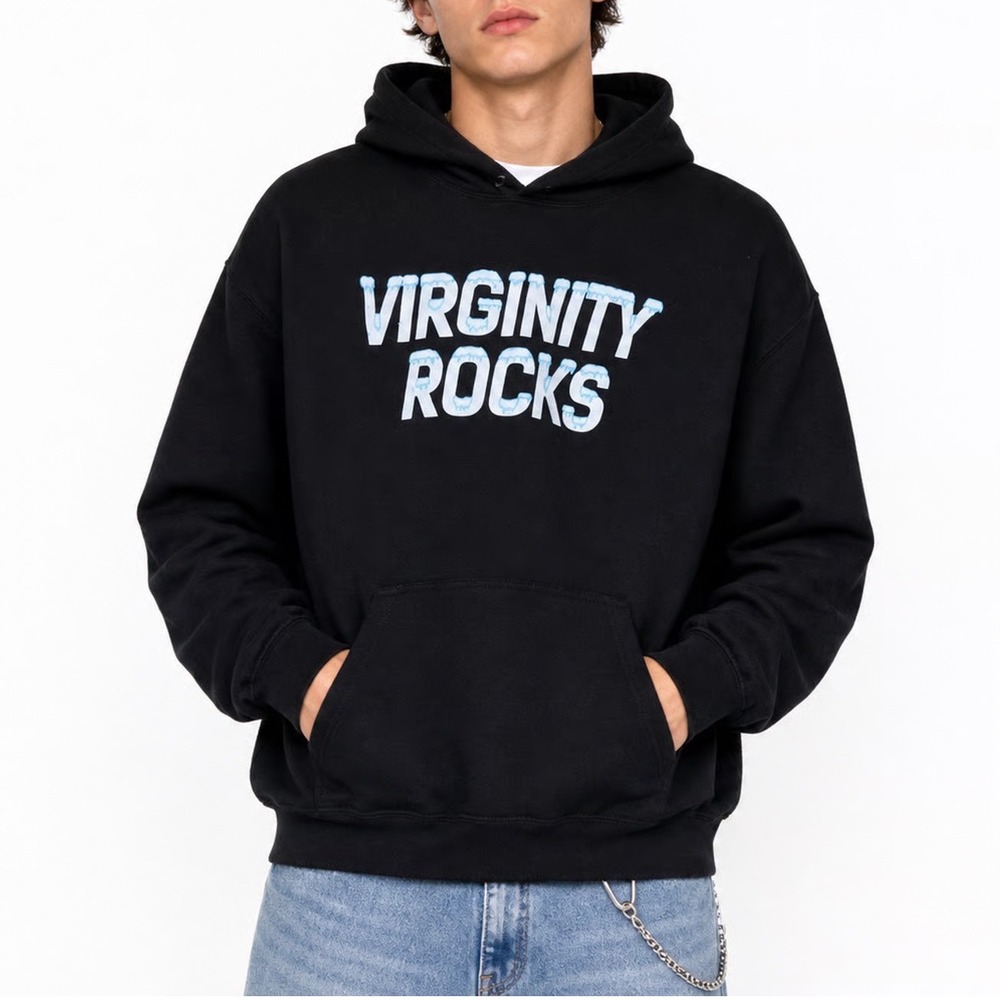 Danny Duncan Virginity Rocks Hoodie Black Blue Icy Drip Graphic Sweatshirt M